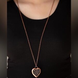 Copper filigree heart pendant necklace